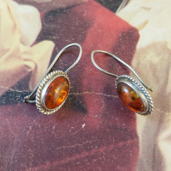Sterling Silver Baltic Amber Earrings - Picture 4 of 11